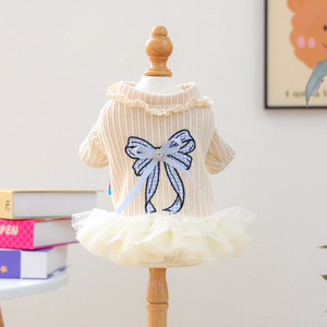 Ropa para mascotas para otoño e invierno, perros pequeños, cachorros, gatos, ropa cálida y cómoda, falda de tul con lazo azul, Año Nuevo - Product Image 4