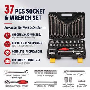 BISON (CHINE) – Kit combiné de douilles à cliquet 37 pièces, entraînement 1/2 po, 72 dents, 8-32 mm, douilles métriques pour bougies d'allumage, ensemble d'outils de réparation automobile - Product Image 1