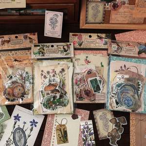 68 autocollants décoratifs vintage à motifs nature, plantes et fleurs, pour <span class=keywords><strong>scrapbooking</strong></span>, journal intime, junk journal, collage et étiquettes DIY - Product Image 1