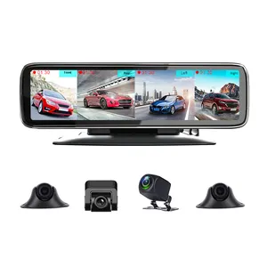 12 inch Touch Screen Quad 4 Split Rearview Mirror Car DVR Recorder Smart Dash Camera 360 Degree