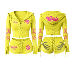 Two Piece <b>Set</b> Women Casual Collarless Knee Summer Clothing Custom Brand Logo <b>Embroidery</b> Polyester/Cotton Jacket Shorts - Product Image 1