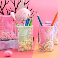 Creative round square colorful cute pink clear plastic acrylic pen holder