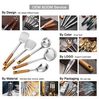 Ensemble d'ustensiles de cuisine 5 pièces en acier inoxydable avec manche imitation bois, spatule, cuillère passoire, louche et ustensiles de cuisson isolants