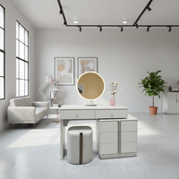Table de maquillage professionnelle en MDF pour salon, miroir HD, plusieurs tiroirs, tabouret professionnel, sur mesure