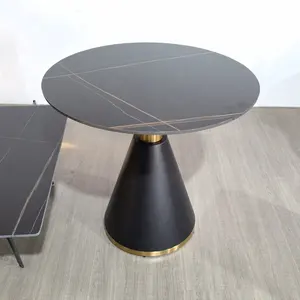 Tavolino da caffè moderno rotondo in metallo nero con gamba in marmo tavolino da pranzo per negoziazione aziendale del ristorante del caffè