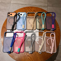 Étui de téléphone de luxe en TPU+PC avec charge sans fil, protection magnétique anti-chute pour appareil photo, support magnétique et cordon pour
