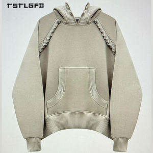 Ensemble de sweat à capuche déstructuré avant-gardiste pour homme, en molleton épais écologique, uni, décontracté, printemps, avec garniture en tricot 3D et patchwork - Product Image 4