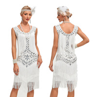 1920s Vintage Flapper Great Gatsby robe de soirée femmes col rond sans manches Banquet paillettes gland robes dame soirée Vestidos