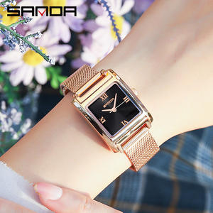 Reloj de Pulsera de Lujo para Mujer Sanda 1067, Color Oro Rosa, Movimiento de Cuarzo, Esfera Roja Rectangular, Números Romanos, Resistente al Agua, Acero Inoxidable - Product Image 6