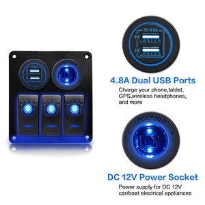Amomd RV CE 12V DC Sistemas eléctricos de automóviles <span class=keywords><strong>Interruptor</strong></span> basculante de 3 bandas con enchufe <span class=keywords><strong>USB</strong></span> dual Panel de combinación de enchufe de encendedor de cigarros de coche - Product Image 2