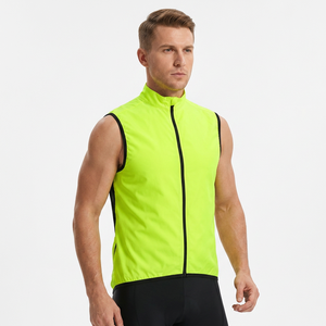 Gilet de cyclisme sans manches jaune fluo avec fermeture éclair intégrale et bordure noire pour homme - Product Image 1