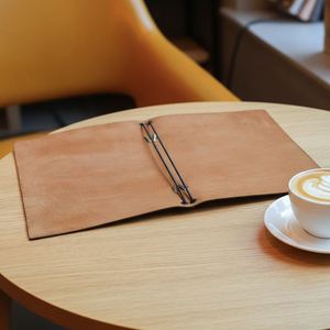 Custom Embossed Durable Genuine Leather <b>A5</b> Double Fold Menu <b>Folder</b> for Promotional Gifts Restaurants Events-Modern Design - Product Image 4