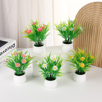 Buket Bunga Buatan Mini Daisy Sunflower Rumput Musim Semi Pot Bunga Palsu INS Tanaman Hias Desktop Bonsai Dekorasi Rumah Grosir