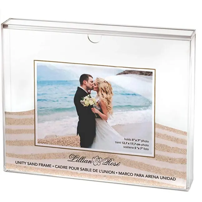 คริลิคเอกภาพทรายพิธีกรอบรูป Lucite ทรายเงากล่องที่มีผู้ถือภาพสำหรับงานแต่งงาน