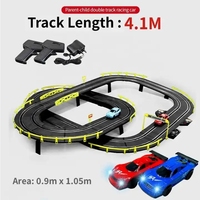 Circuit de course de voitures électriques à double piste avec voitures de course lumineuses, ensemble de jeu de course pour deux joueurs parent-enfant