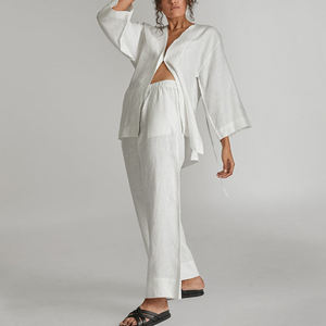 Conjunto de pijama <span class=keywords><strong>Rosa</strong></span> personalizado, para mujer, con cuello en V Pijamas largos, conjuntos de pijamas de ropa de diseño de moda de alta calidad de Color sólido/ - Product Image 6