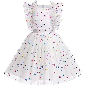 OEM Colorful Dots Foil Printing Dress Ruffle Sleeves Summer Dress For Girls