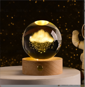 Lámpara de noche de Sistema Solar 3D con bola de cristal K9 de nebulosa lunar y planetas recargables USB luminosos Base LED de madera - Product Image 4