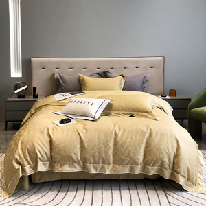 ODM/OEM Chất lượng cao sang trọng Ai Cập bông <span class=keywords><strong>Jacquard</strong></span> <span class=keywords><strong>Comforter</strong></span> Bìa Vua Kích thước tấm Ga Trải Giường màu vàng bedding <span class=keywords><strong>Set</strong></span> - Product Image 1
