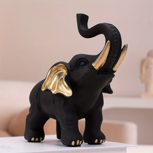 Eco-friendly Handmade Resin Black Gold Elephant Figurine Chinese Style Fujian Home Decor Gift for Elders