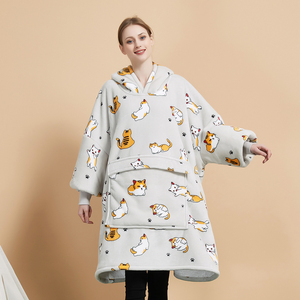 Tùy chỉnh thiết kế Phụ nữ người đàn ông Hoody ấm flannel Sherpa quá khổ mặc trùm đầu hoodie chăn với tay áo và túi - Product Image 2