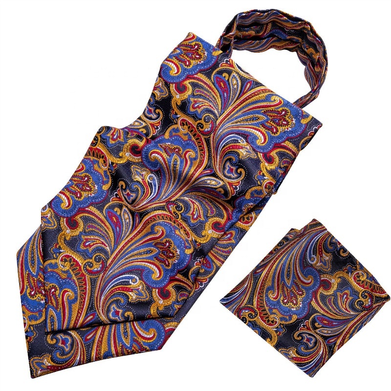 Wholesale Yellow Blue Red Jacquard Woven flowers Mens Silk Gravata Ascot Set