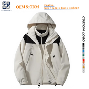 سترة رجالية مقاومة للرياح والماء مع غطاء للرأس مناسبة للمشي لمسافات طويلة |   معطف خريفي للتخييم في الهواء الطلق مع سحاب أمامي وتفاصيل شعار - Product Image 1