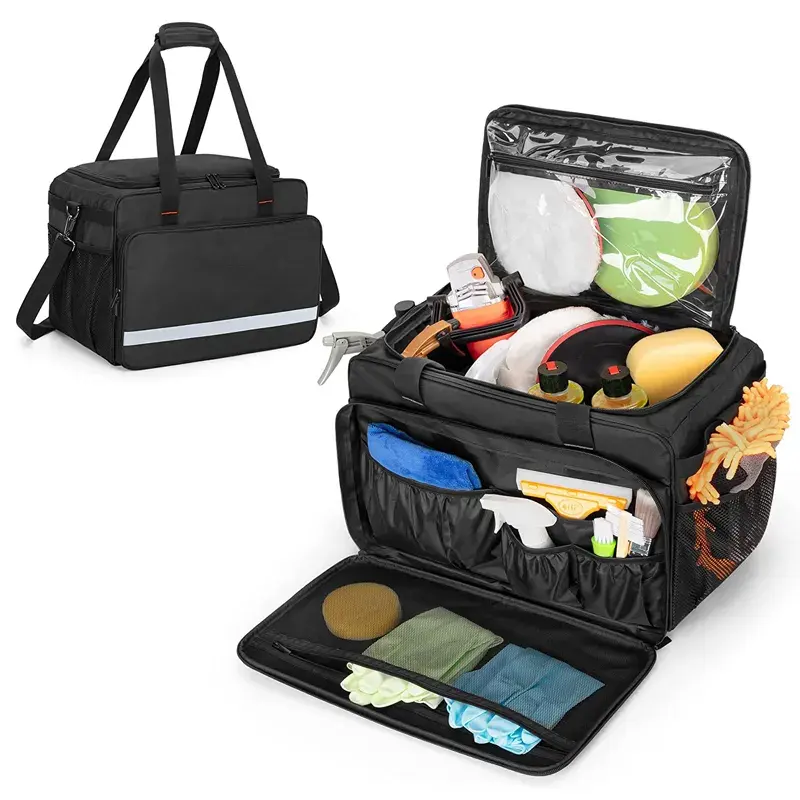 Large Vehicle Wash Tools Storage Bag Trunk Organizer Care Box Reflective Car Detailing Kit Bag