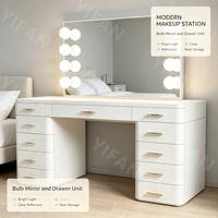 Coiffeuse moderne de luxe avec éclairage coloré, 13 tiroirs, blanc et noir, miroir réglable, pour chambre à coucher - Nouveauté 2026