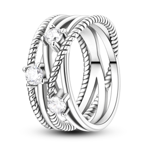 Anello Classico da Donna per Matrimonio con Design 3D Moderno, in Acciaio Inossidabile Lucidato, Finitura in Oro PVD 18K, con <span class=keywords><strong>Zirconia</strong></span> Cubica - Product Image 2