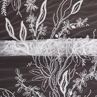 Tissu en dentelle à paillettes blanches, 100% polyester, broderie artisanale pour robes de mariée