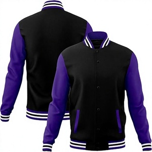 Chaqueta Varsity Negra y Morada para Hombre con Cierre de Botones, Corte Regular, Cuello Camisero, Material de Poliéster, para Otoño - Product Image 1