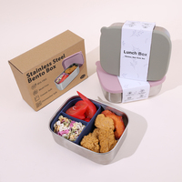 Boîte à lunch isotherme portable en silicone anti-fuite avec compartiments pour enfants, ensemble scolaire, boîte à bento en acier inoxydable pour enfants