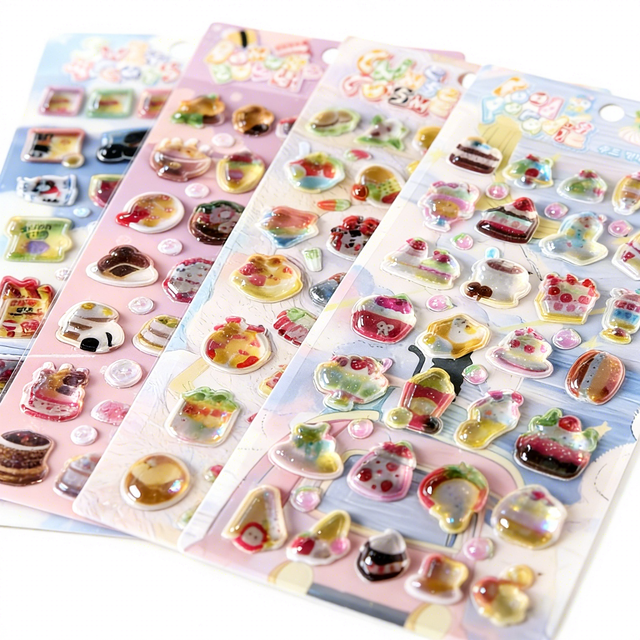 Customized Embossed Cartoon Waterproof Eco-Friendly 3D Puffy Stickers UV Varnishing for Home Decoration PVC+PET+Epoxy Resin
