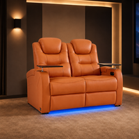 Canapé électrique en cuir véritable pour home cinéma, design moderne, deux places, avec fauteuil inclinable électrique, rembourrage en mousse à mémoire de forme et structure en bois