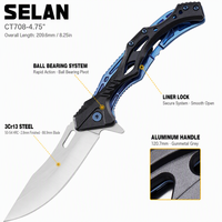 Couteau de poche pliant tactique EDC avec lame en acier 3Cr13 de 209,6 mm et 2,8 mm d'épaisseur, roulement à billes, verrouillage Liner Lock et manche en aluminium