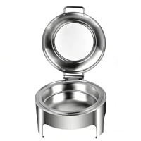 Chafing Dish Mewah 6L Komersial dari Baja Anti Karat dengan Tutup Kaca Bulat untuk Pemanas Makanan Prasmanan, Peralatan Prasmanan untuk Hotel, Restoran, dan Pesta