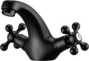 Grifo Mezclador para Lavabo Estilo Victoriano Negro con Doble Palanca Cruzada, <span class=keywords><strong>Grifos</strong></span> Tradicionales para Lavabo con Cuello de Cisne Vintage - Product Image 2