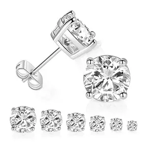 Wholesale jewelry kids boy silver-High Quality Sterling silver 18K Gold Plated Earrings Round Cubic Zirconia iced out Fashion school Stud Earring set for kids boy