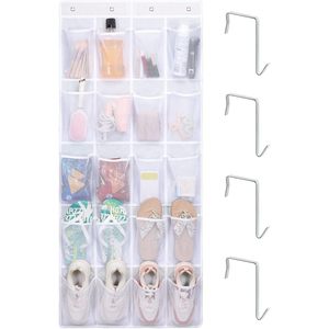 Over The Door <b>Shoe</b> Organizer 20 Mesh Pockets White Hanging Storage For <b>Shoes</b> Closet Pantry With <b>Hooks</b> - Product Image 1