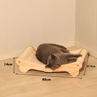 Lit-grattoir 2-en-1 en bois avec tapis en sisal naturel, planche à gratter écologique, hamac pour chats, protection de meubles d'intérieur en carton