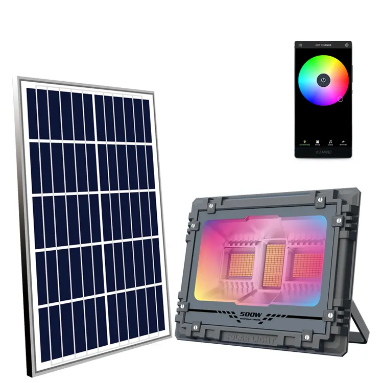 Premium 200W 500W 6500K Rgb Waterproof Replaceable Battery Color Changing Led Solar Flood Light For Sports Grounds