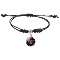 Sensibilisation au cancer du sein réglable en cuir noir pour hommes et femmes Bracelet à breloques en ruban rose Produit en gros