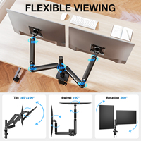 Neuer Langer Doppelmonitor-Arm aus Legierungsstahl mit Gasfeder, 17-34 Zoll, Klemm- und Ösenmontage, Gebogen, Kompatibel mit Maximalhöhe 670mm, Kabel
