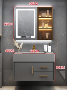 Micro Crystal Modern Minimalist Sintered Stone Integrated Basin Bathroom Vanity <b>Set</b> Bathroom Wash Sink - Product Image 6