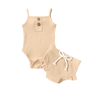 Conjuntos de Ropa Casual Transpirable de Verano para Bebés Niñas de 70-100 cm, 100% Algodón, Sin Mangas, 2 Piezas, Color Sólido - Product Image 3