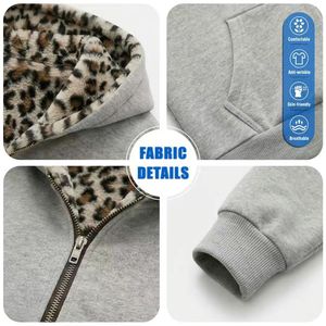 Felpa con Cappuccio Reversibile a Doppio Strato con Cerniera, Stampa Leopardata, 100% Cotone, per Uomo e Donna, Stagione Invernale - Product Image 6