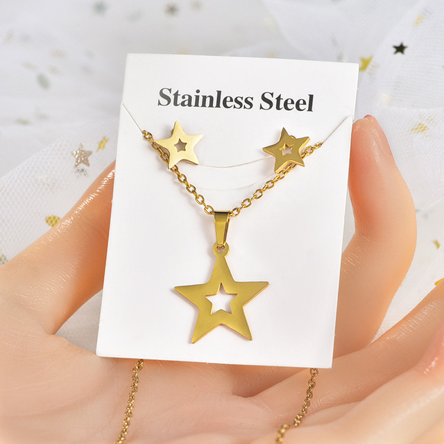 Hot Sale Stainless Steel Necklace Stud Earrings Geometric Animal Two-Piece Set Women's Jewelry Set