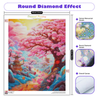Chenistory Peinture Diamant 5D Arbre de Cerisier Décoration Maison Cadeau Artisanat en Strass Paysage Kit Complet de Peinture Diamant Ronde