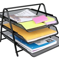 Organisateur de bureau amovible à 3 niveaux en métal ajouré pour documents et dossiers, avec tiroir de rangement et étagère